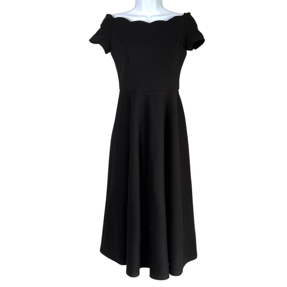 Modcloth Retro Timeless Favorite Scalloped‎ Neckline Dress Black Size S Cottage